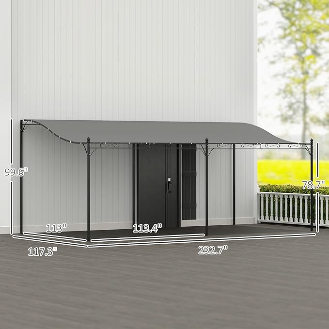 Outsunny 10' x 20' Outdoor Pergola Canopy, Wall-Mounted Metal Patio Canopy - Image 7