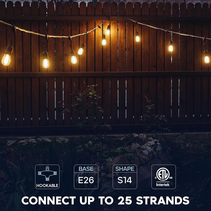 LUXRITE 24FT LED Outdoor String Lights, Commercial Grade Waterproof, 12 Edison - Image 2