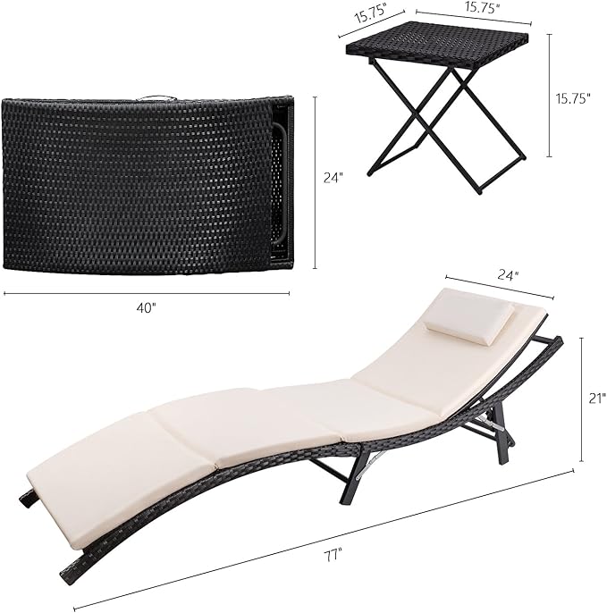 Devoko Patio Chaise Lounge Sets Outdoor Rattan Adjustable Back 3 Pieces - Image 9