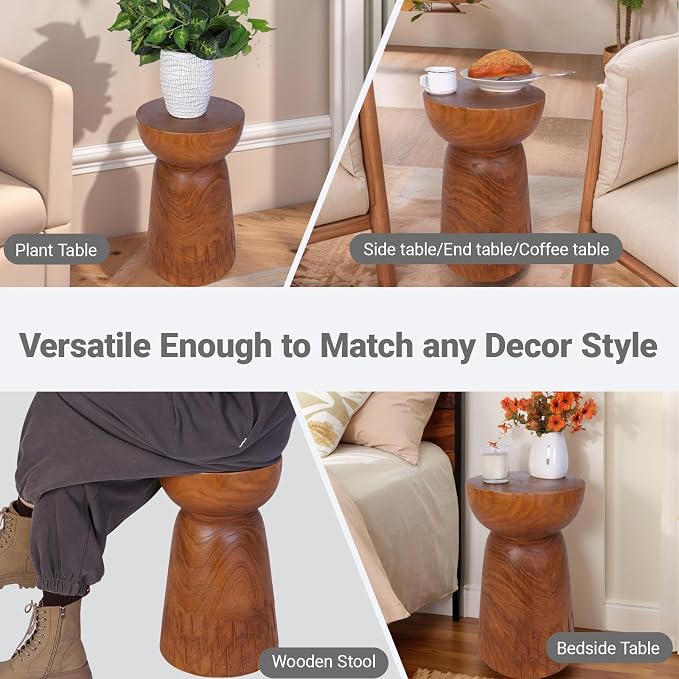 Athaliah 19.25”H Wood Side Table – Natural Wooden End Table, Round Wood Accent - Image 4