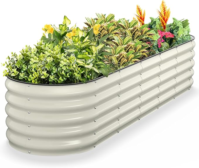 Kesfitt Raised Garden Bed, Metal Galvanized Steel Oval Garden Bed 8x2x1.5 ft by Kesfitt