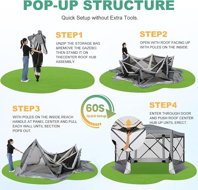 COBIZI 12x12 FT Pop Up Canopy Extendable Tent, Gazebos On Clearance, Screened - Image 7