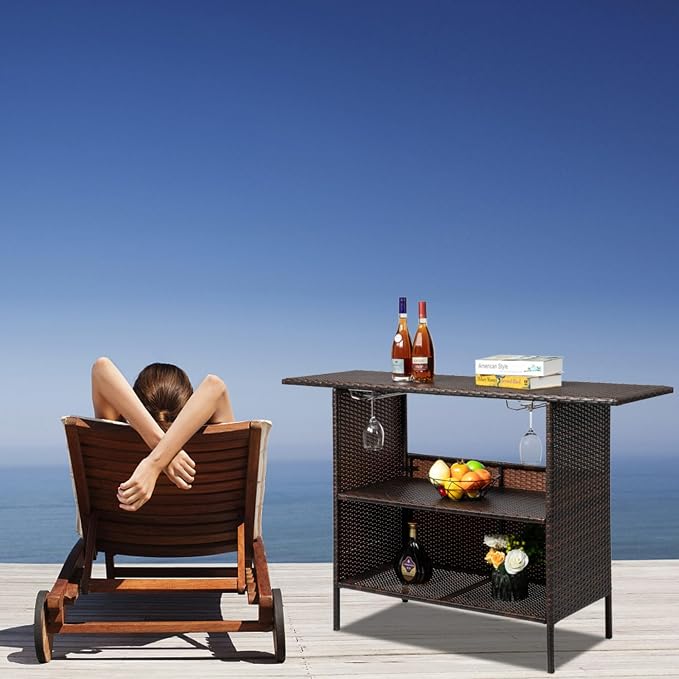 Multifunctional Wicker Outdoor Bar Table - Image 6
