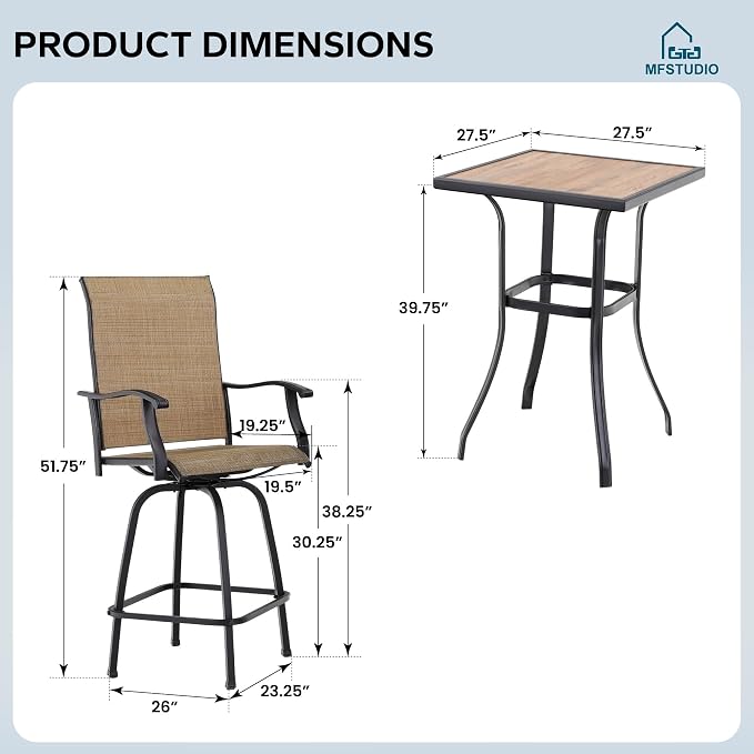MFSTUDIO 5 Piece Outdoor Swivel Bar Set, Outdoor Bar Table and Chairs Set - Image 8