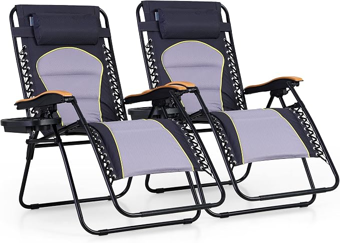 PHI VILLA XXL Oversized Padded Zero Gravity Chair Set of 2, Foldable Patio by PHIVILLAThepioneerofcomfortablehouseholdsupplies
