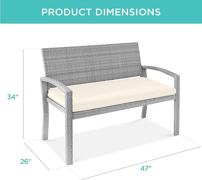 Best Choice Products Outdoor Bench 2-Person Wicker Garden Patio Benches Seating - Image 2