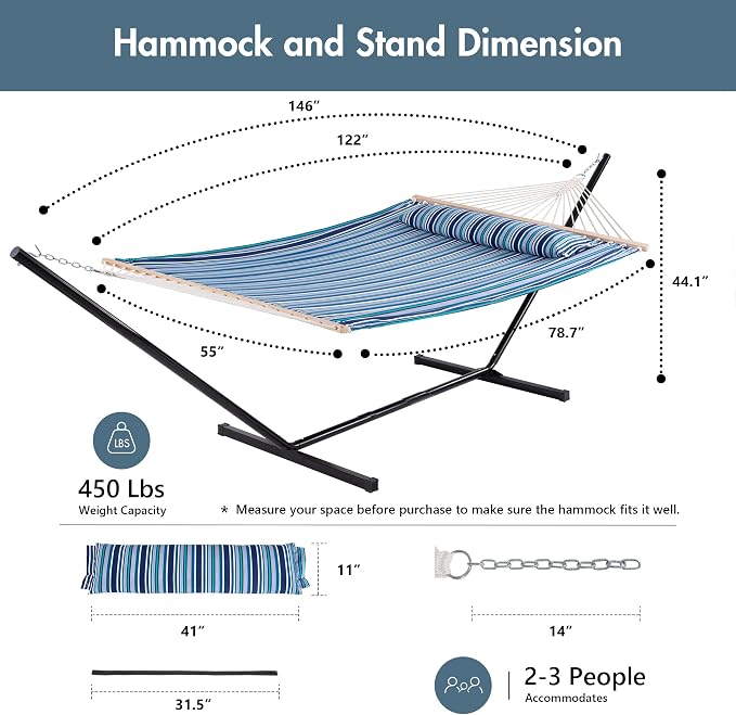 ANOW Double Hammock with Stand 12FT, Heavy Duty Hammock with Stand - Image 6