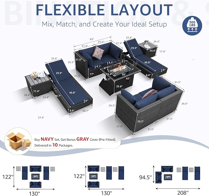 NICESOUL 9 Piece Patio Furniture Set - Image 6