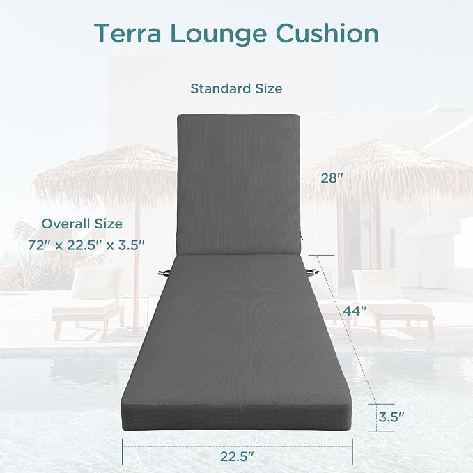 Codi Outdoor Lounge Chair Cushions, Chaise Cushion - Image 3