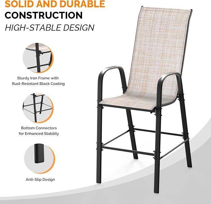 VINGLI Outdoor Bar Chairs Set of 8 – Stackable Outdoor Bar Stools - Image 5