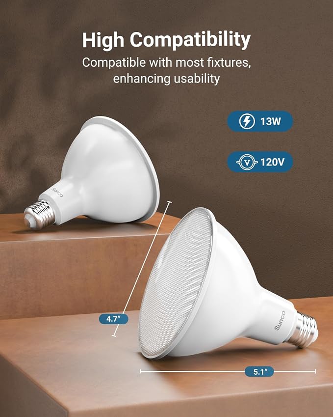 Sunco Lighting 8 Pack PAR38 LED Flood Light Outdoor Bulb, Waterproof Bright - Image 4