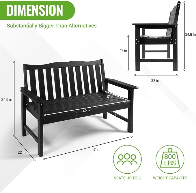 Backyard Expressions Poly Patio Bench – Weatherproof Outdoor Bench, Low - Image 2