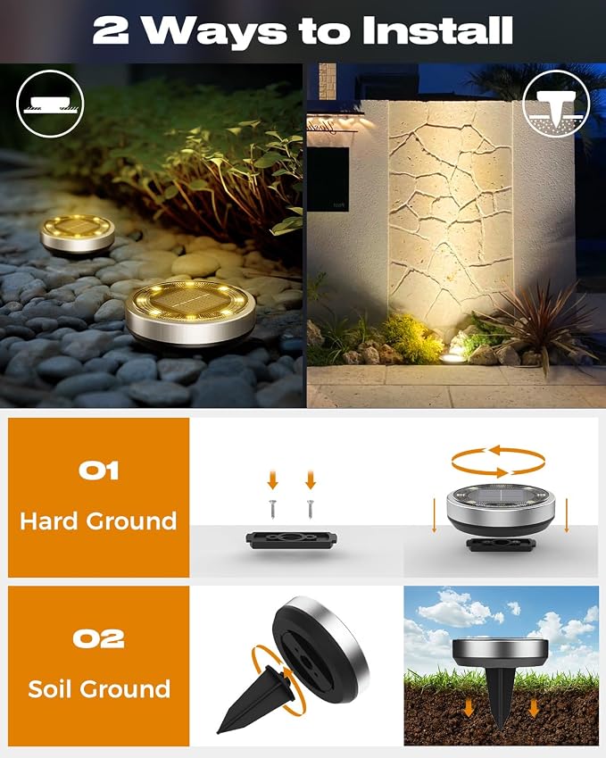 btfarm 24 Pack Solar Lights Outdoor, 8 LED Solar Ground Lights IP65 Waterproof - Image 4