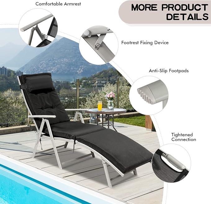 Giantex Chaise Lounge Chair for Outside, Pool Folding Reclining Beach Chair - Image 6