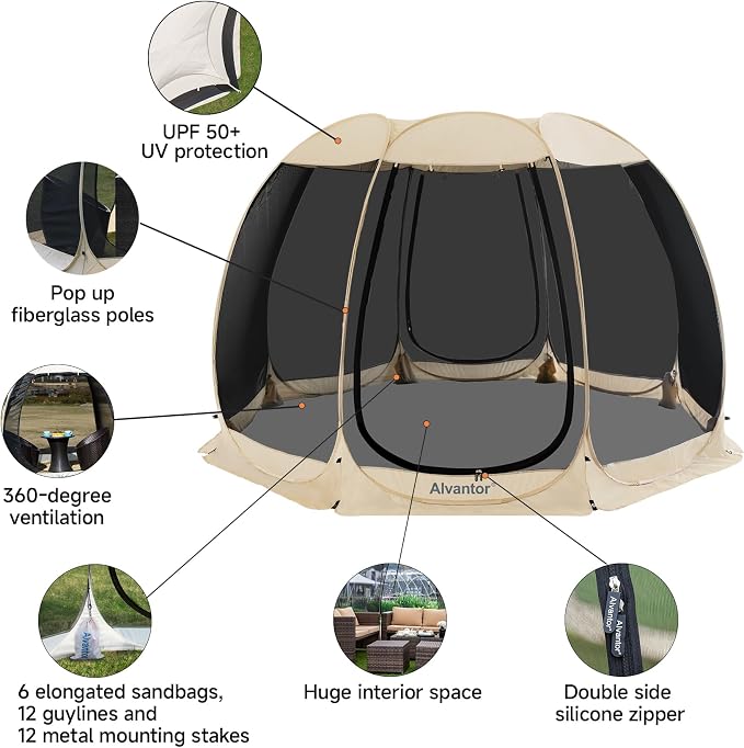Alvantor® Screen House Gazebo, Pop Up Igloo Screened Canopy Tent - Image 4