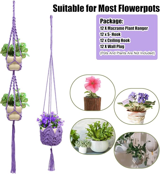 Hoteam 12 Pcs Macrame Plant Hangers Macrame Hanging Planters - Image 4