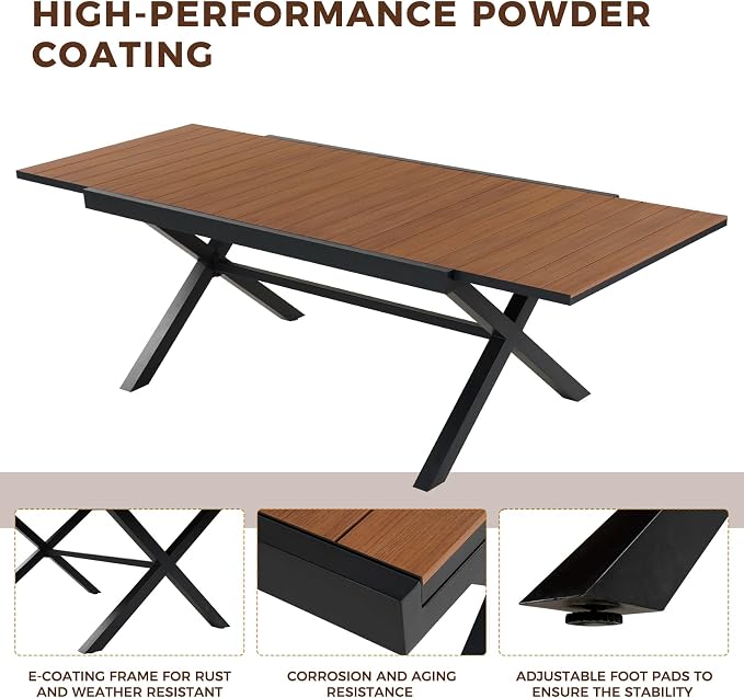 Grand patio Expandable Patio Dining Table, Extra Large 94.5" L x 37" W Outdoor - Image 6
