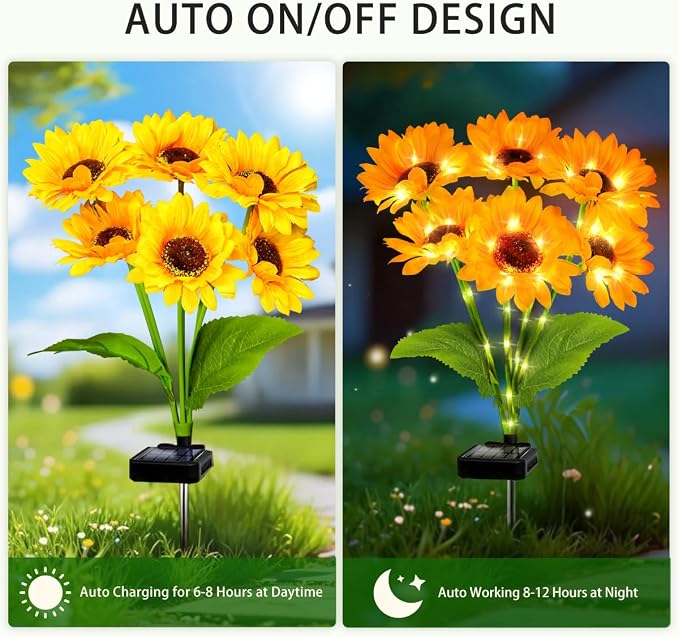 6 Pack Solar Sunflower Garden Lights 36 Vibrant Sunflowers LED Outdoor - Image 7