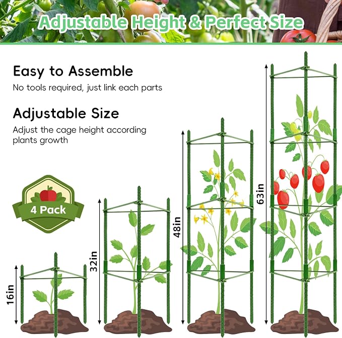 Riare 4 Pack 4 FT Tomato Cages for Garden- 48inches Heavy Duty Tomato Stakes - Image 2