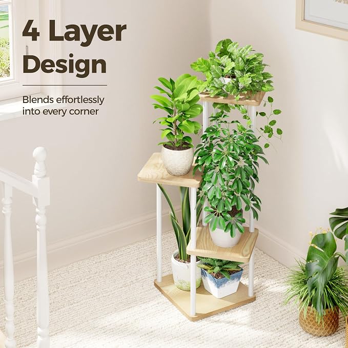 Bamworld Small Plant Stand Indoor 4 Tier Metal Plant Shelf - Image 4