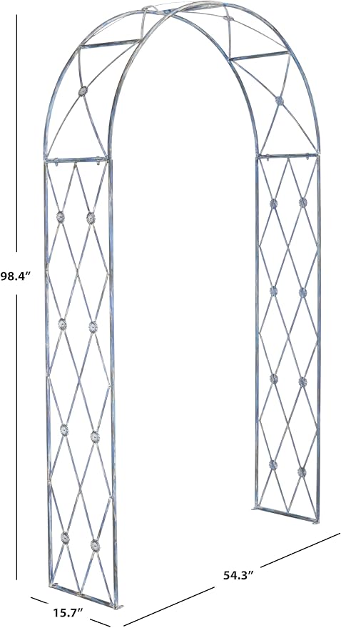SAFAVIEH Outdoor Collection Atticus Mossy Blue Wrought Iron Lattice Arch Garden - Image 3