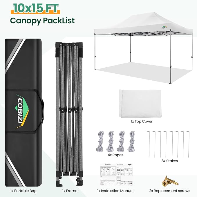 COBIZI 10x15 Heavy Duty Pop up Canopy Tent Easy Up Commercial Outdoor Canopy - Image 4