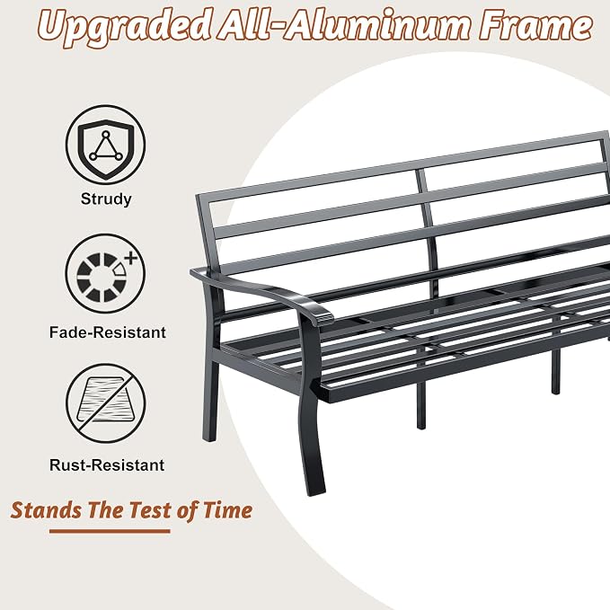 HOMREST Outdoor Couch Aluminum Patio Furniture Sofa, 3-Seat All-Weather Metal - Image 6