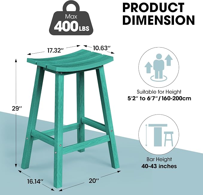Ciokea 2 Set 29" Outdoor Bar Stools Heavy Duty HDPE Outdoor Stools Weatherproof - Image 2
