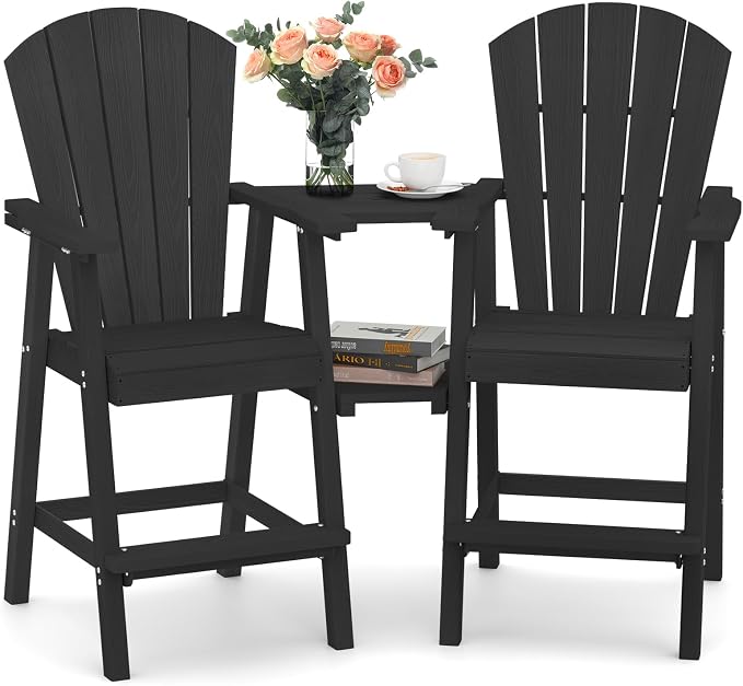 Ciokea Tall Adirondack Chairs Set of 2, HDPE Outdoor Adirondack Bar Stools by CIOKEA