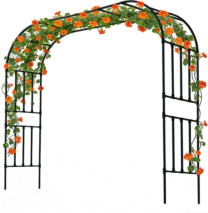 Square Tube Garden Arch Trellis, 8.2FT x 8.3FT Metal Arbor, Outdoor Trellis by CaroTex