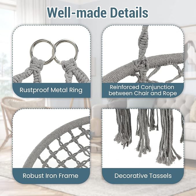 Giantex 2-Seat Hammock Chair, Macrame Swing - Image 6