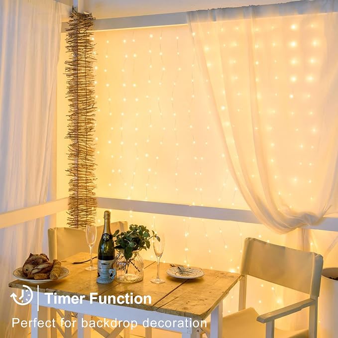 ZAIYW 10x10Ft Curtain Lights Connectable Warm White & Multicolor Changing 300 - Image 6
