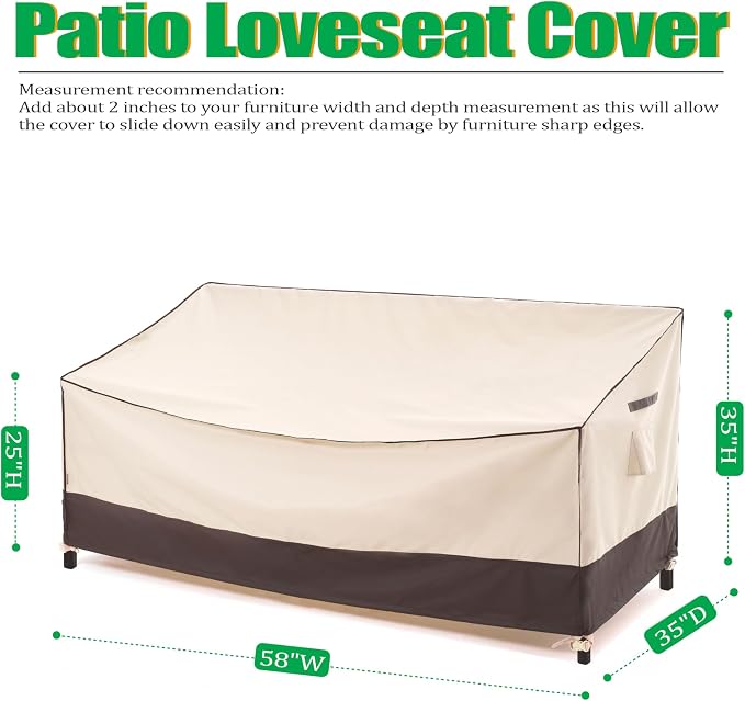 F&J Outdoors Waterproof Anti-UV Heavy Duty 2 Seater Bench Cover Patio Loveseat - Image 2
