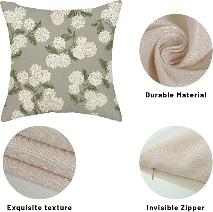 Grey Spring Pillow Covers 16x16 Inch 2 Pcs Gray Green Hydrangea Flower Decor - Image 7
