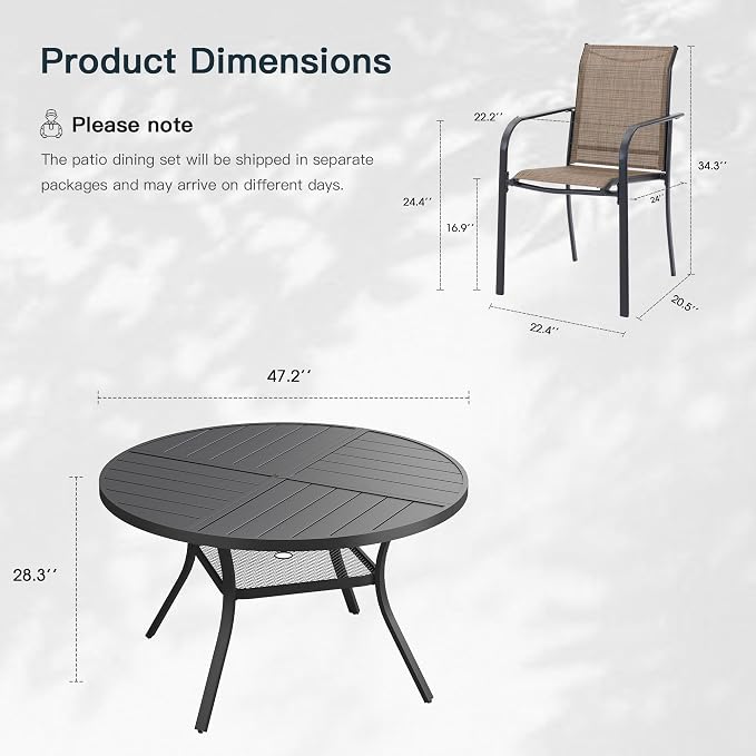 VICLLAX 7 Pieces Patio Outdoor Dining Set, 47.2" Round Metal Table - Image 2