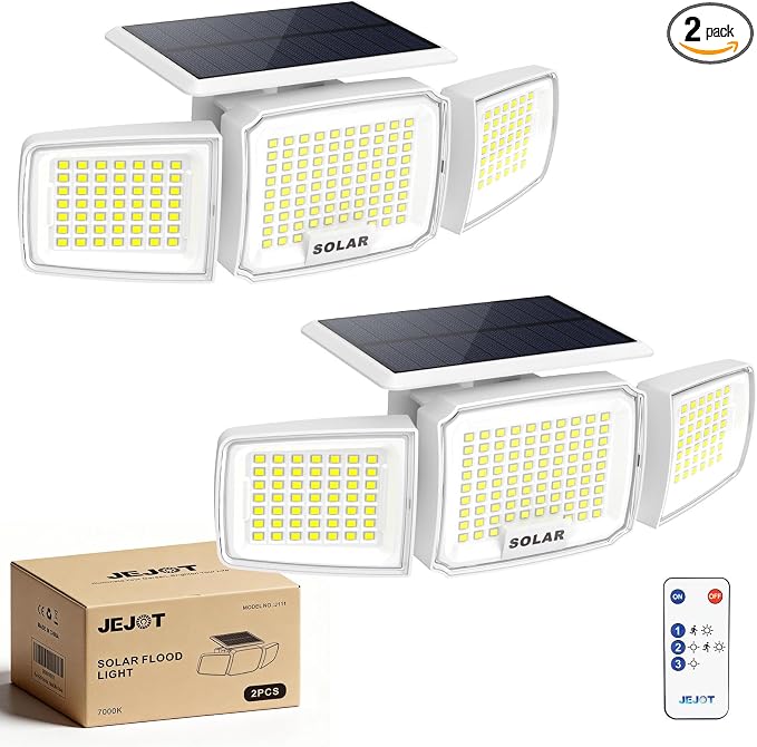 White Solar Security Light Outdoor Super Bright LED, Motion Sensor Flood Light by JEJOT