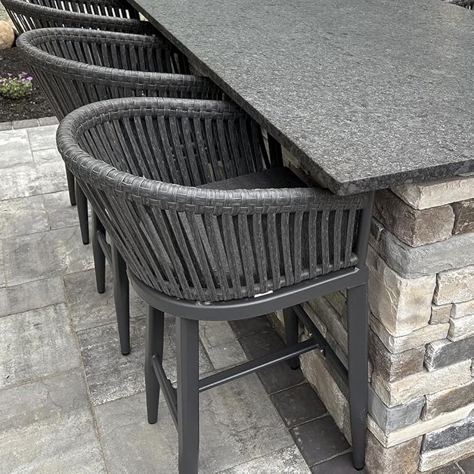 PURPLE LEAF Outdoor Bar Height Stools Set of 2 Patio Metal Modern Wicker Bar by PURPLELEAF