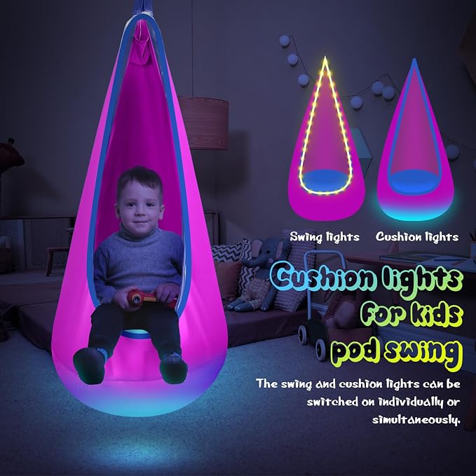 Light Up Kids Pod Swing Seat, Upgraded Kids Hanging Hammock Swing - Image 3