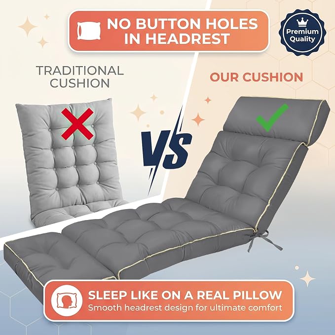 MAGIC ELEPHANT Chaise Lounge Cushion Outdoor, Memory Foam Replacement Patio - Image 5