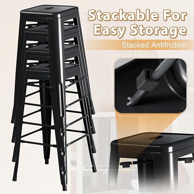 Furmax 30 Inch Metal Bar Stools Set of 4, Counter Height Backless Stools - Image 5