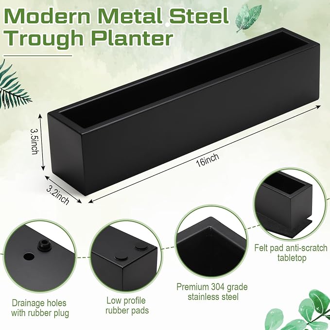 16.1 x 3.2 x 3.5 Inch Long Rectangular Planter Box Window Sill Plant Box Metal - Image 3