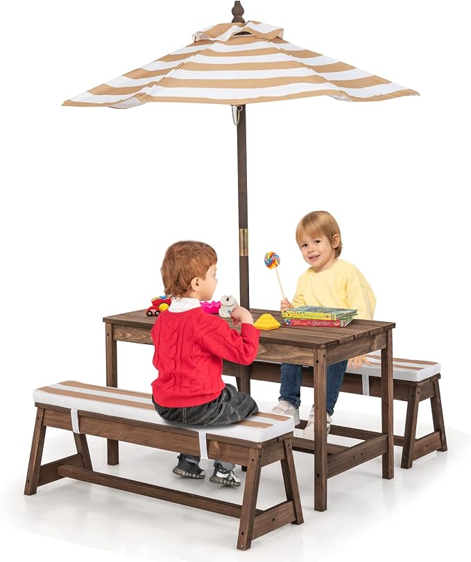 HONEY JOY Kids Picnic Table, Outdoor Wooden Table & Bench Set w/Removable - Image 9