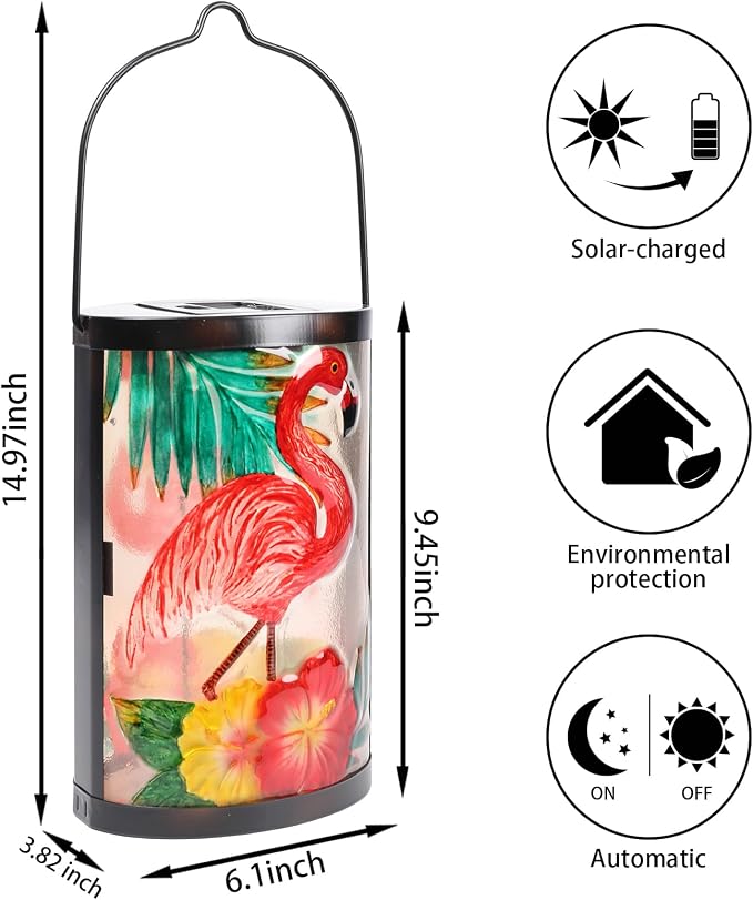 Hanging Solar Lantern Outdoor Waterproof Flamingo Solar Lights Glass Tabletop - Image 3