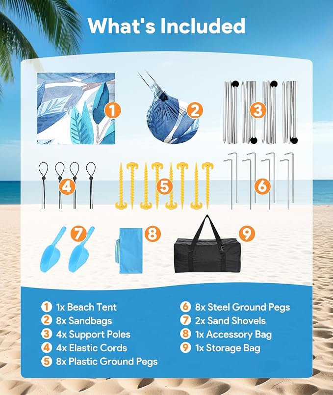 Beach Tent Sun Shelter, 10 x 10 FT Beach Canopy Tent Sun Shade, UPF50+ Tents - Image 6