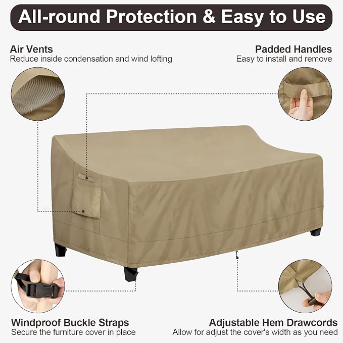 PureFit Outdoor Couch Cover Waterproof Patio Sofa Furniture Covers, 3-Seater - Image 5