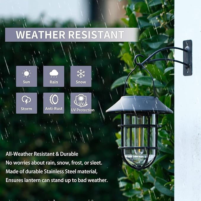 Solar Lantern Hanging Solar Lights Outdoor, Waterproof Metal Wall Lantern - Image 4