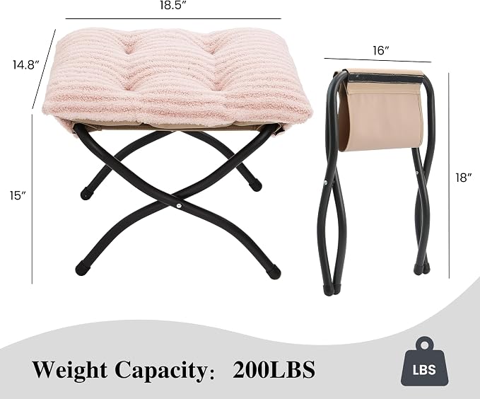 15" Folding Ottoman, Foldable Footrest Stool, Portable Small Foot Stool - Image 3
