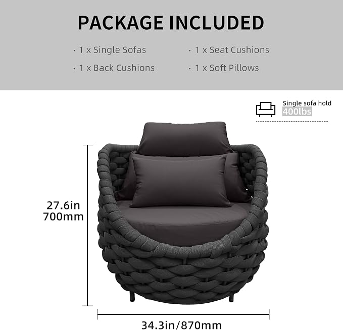 TWT 6 Pieces Patio Sofas All-Weather Teslin Rope Balcony Furniture - Image 2