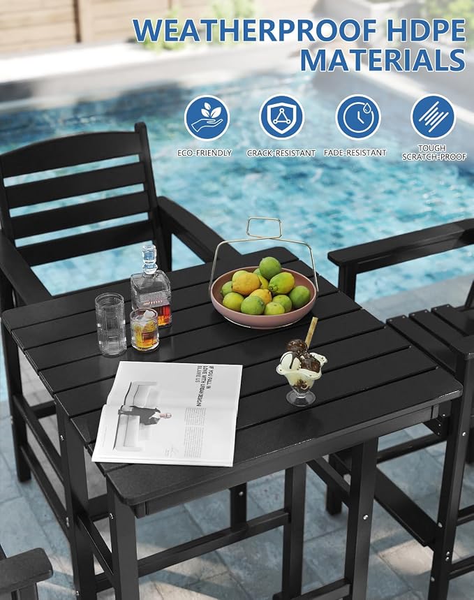 FOOWIN 3 Piece Outdoor Bar Height Table and Chairs, All Weather HDPE Patio Bar - Image 7