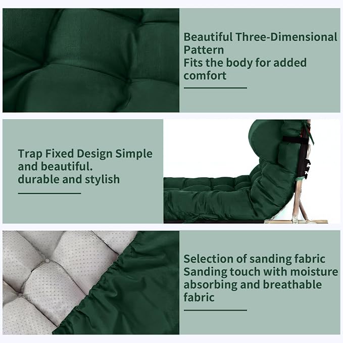 Tudomro 2 Pcs Dark Green 66'' Outdoor Chaise Lounge Cushion Waterproof Patio - Image 3